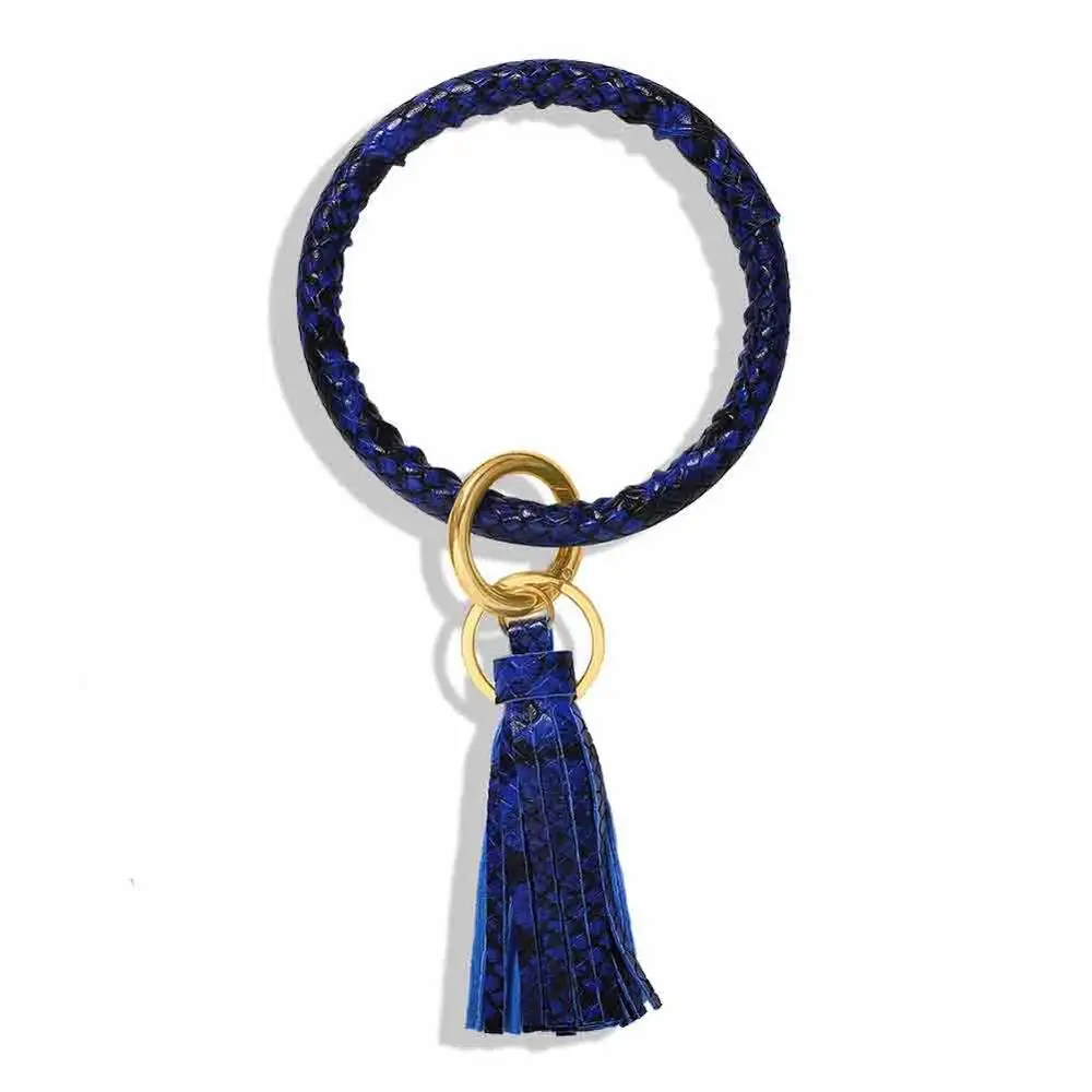 Dvacaman New Fashion Multi-Color Tassel Keychain Enamel PU Leather O Key Chain Monogram Circle Wristlet Keychain For Women Girls - Цвет: 3