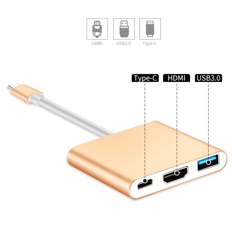 USB-C к HDMI 3 в 1 кабель конвертер для samsung huawei Apple Usb 3,1 type C переключатель к HDMI 4K адаптер кабель 1080P