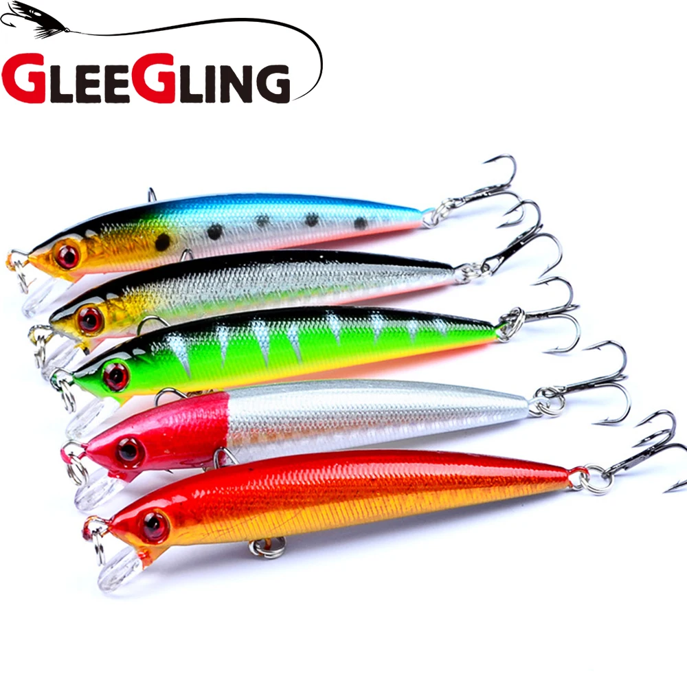 GLEEGLING 5Pcs Minnow Fishing Lure 90mm 6g 3D Eyes Crankbait Wobblers Artificial Plastic Swiming Dive 0.6-1.2m Tackle | Спорт и
