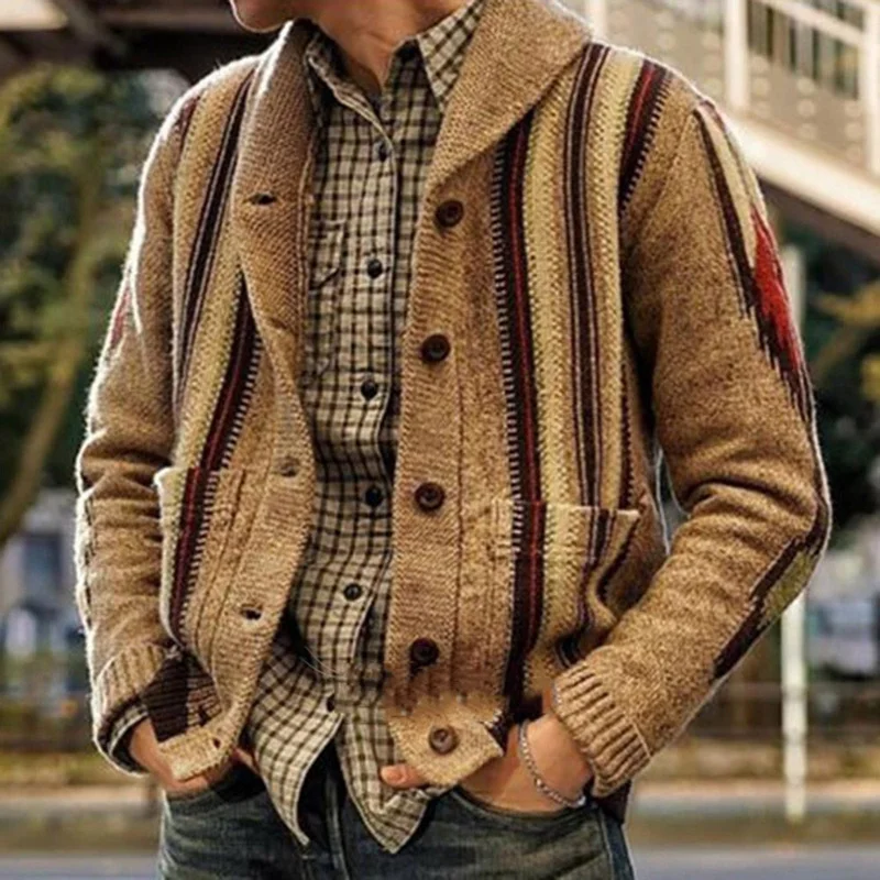 Thick Autumn Warm Vintage Sweater 2021 Men's Winter Wool Coats Fashion Turn-down Collar Long Sleeve Knit Cardigan Men Streetwear turtleneck sweater men