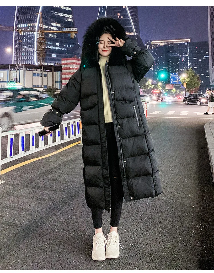 Стиль корейский стиль большой меховой воротник средней длины пуховик Dongdaemun свободный и большой размер хлопок стеганая одежда Studen