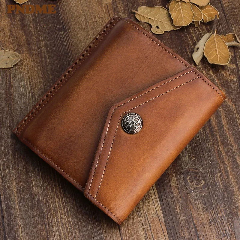 

PNDME vintage genuine leather unisex wallet luxury natural real cowhide multi-card credit card holder men's women's coin purse