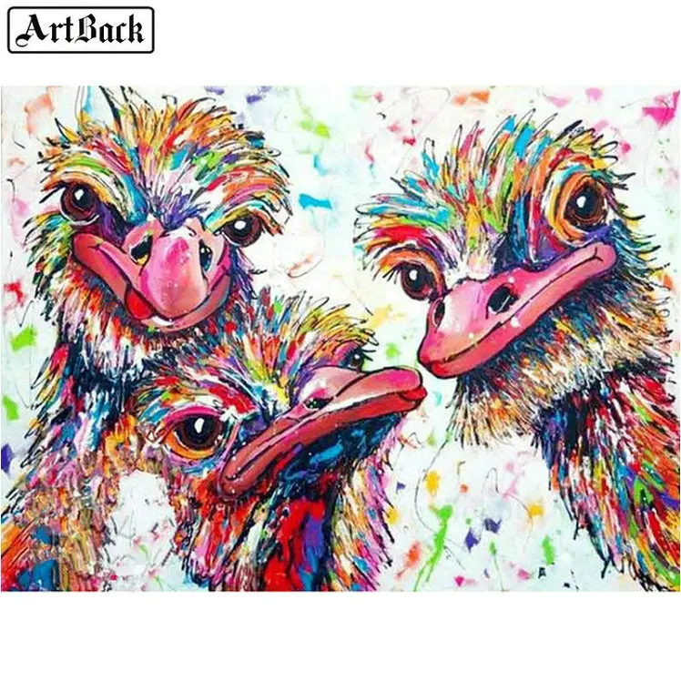 5d diy diamond painting watercolor ostrich full square 3d mosaic bird embroidery set | Дом и сад