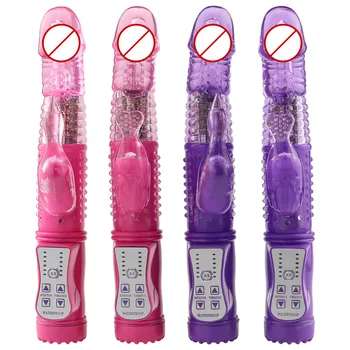 Rabbit Vibrator,Realistic Dildo Penis Vibrator Clitoris Stimulat Massager Transparent Rotating Beads Female Sex Toys For Women 5