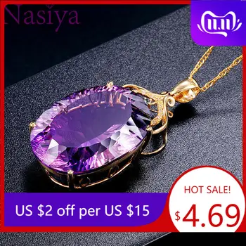 

Gemstone Charm18k Gold Plated 36CT Amethyst Color Oval Crystal Pendant Necklace Lady Wedding Jewelry