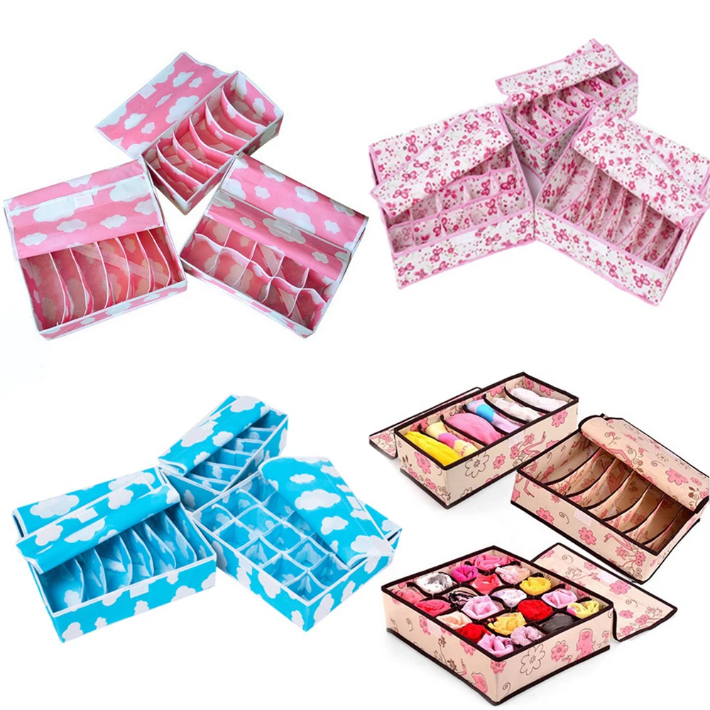 

3PCS Multi-size Underwear Box Organizer Storage Boxes Scarfs Sock Divider Lidded Closet Boxes Accessories