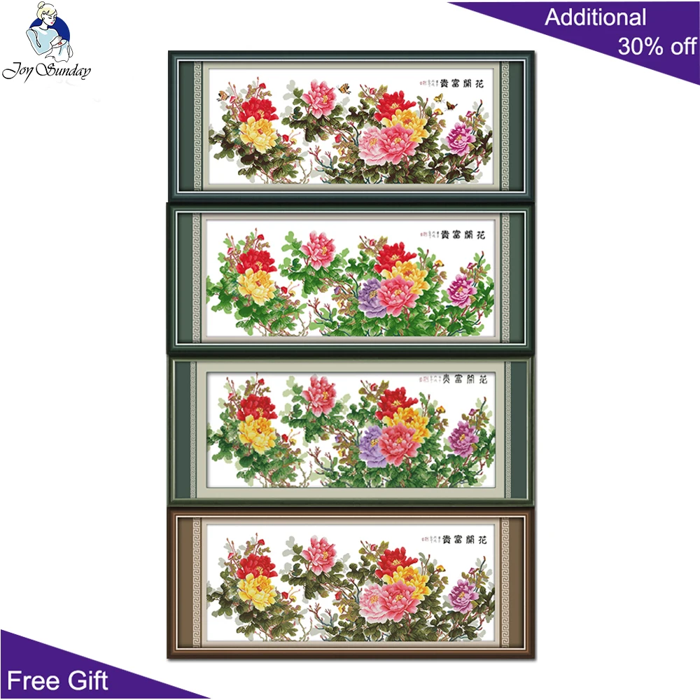 

Joy Sunday Peony Cross Stitch H002(1)(2)(3)(4) Counted and Stamped Home Decor Six-feet Peony Flowers Cross Stitch Kits