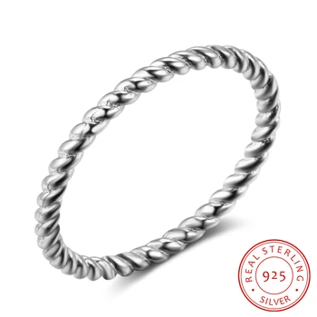 

Real 925 Sterling Silver Rings for Women Simple Twist Rope Stackable Ring Silver 925 Finger Ring Fine Jewelry Wedding Gift