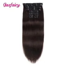 Gazfairy прямые Стиль реальные Волосы remy из двойной уточной нити для наращивания на всю голову волосы на заколках для наращивания, волосы для наращивания 18 ''120g 10 шт./компл. 22 зажимы для Для женщин