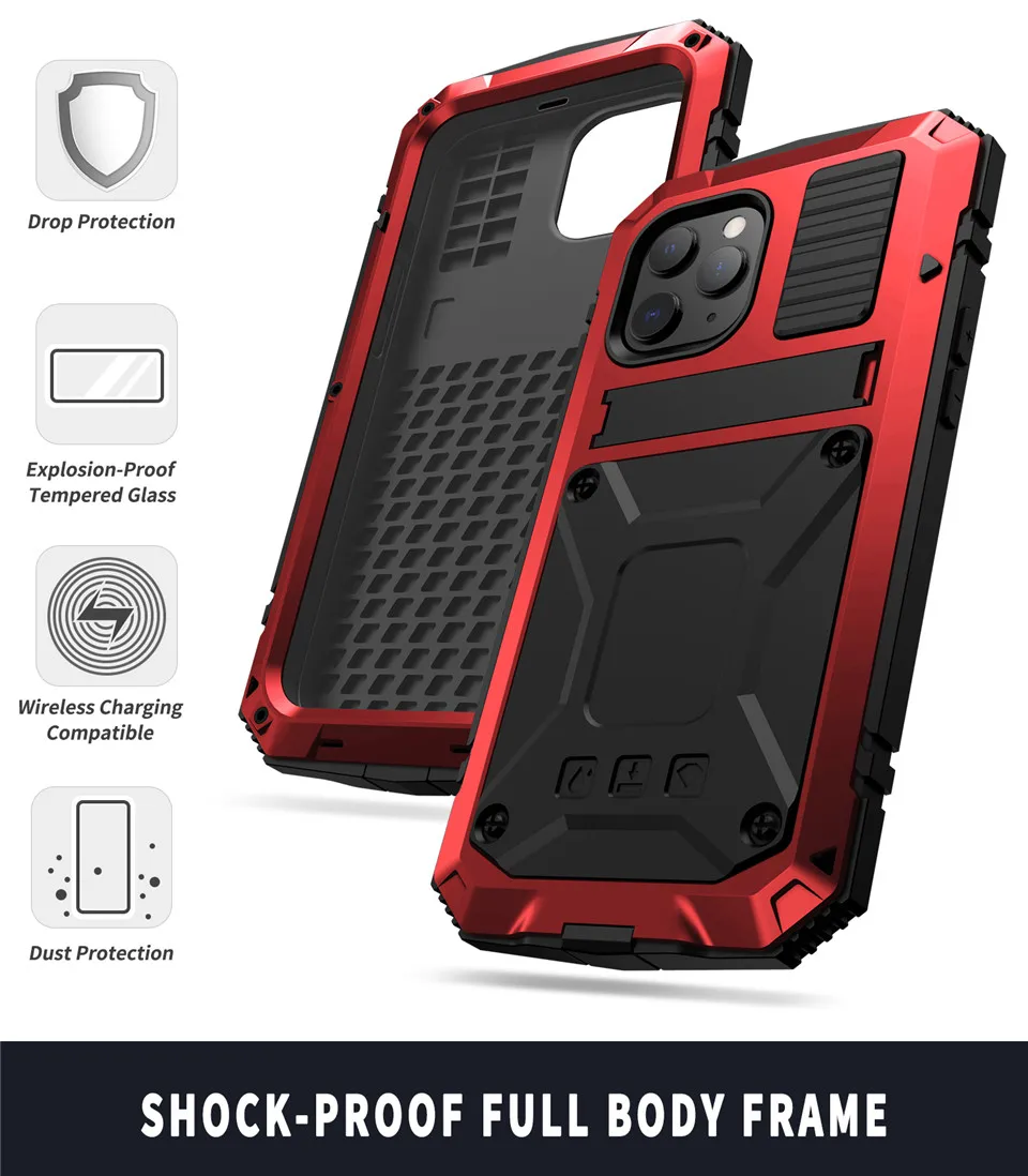 iphone 12 pro waterproof case Full-Body Rugged Armor Shockproof Protective Case for iPhone 13 12 Pro Max 11 Pro Max Mini Kickstand Aluminum Metal Cover iphone 12 pro leather case