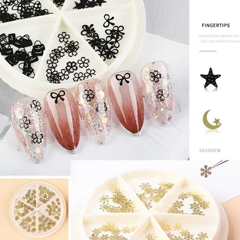 

PinPai 3D Mixed Style Gold Hollow Nail Art Decorations Metal Nail Rivets Snowflake star moon Charm Manicure Accessories Studs