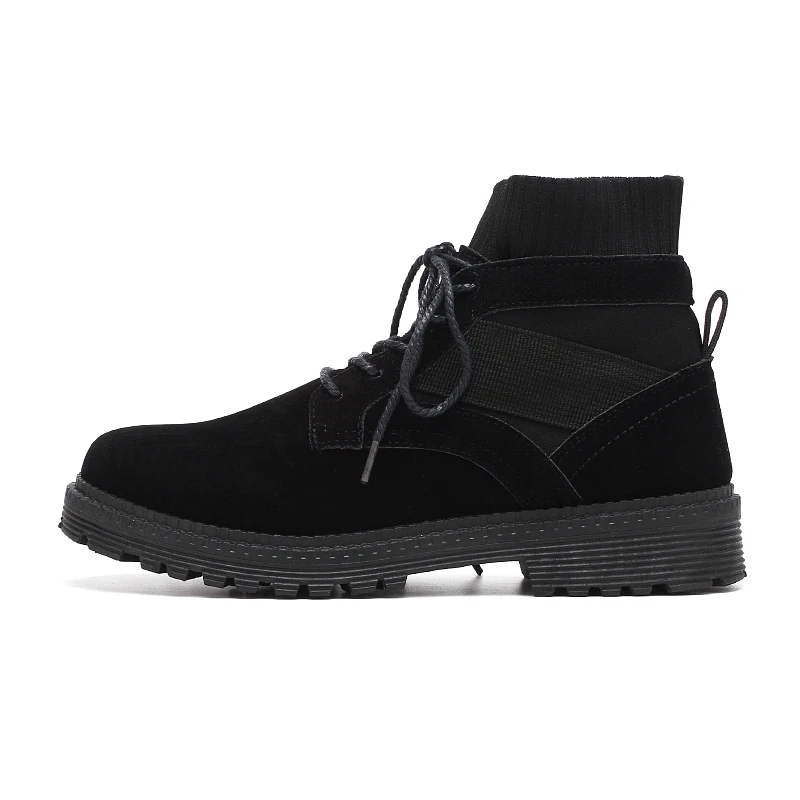 HAN WILD Quality Men's Boots Winter Autumn Sock Martin Boots Black Warm Fur Waterproof Ankle Boots Outdoor Working Snow Footwear - Цвет: Black
