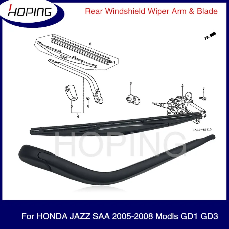 Hoping 2PCS Rear Windshield Wiper Arm & Blade For HONDA FIT JAZZ 2005