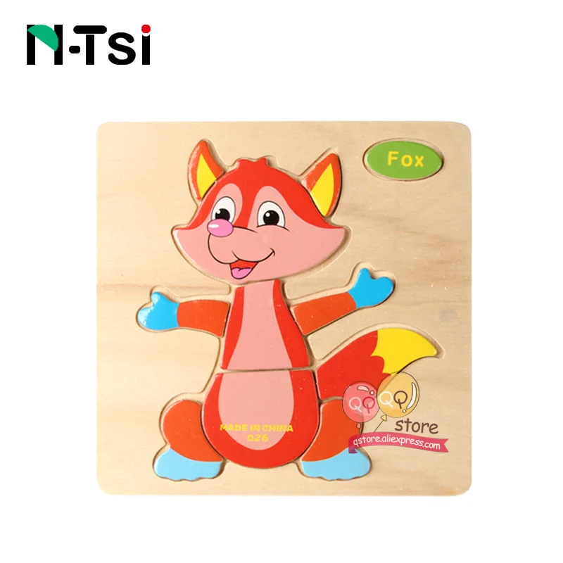 N-Tsi, детские деревянные головоломки, игрушки для малышей, Развивающие головоломки, Развивающие детские игрушки для детей, игры, Мультяшные животные, подарок, 3 года - Цвет: Fox