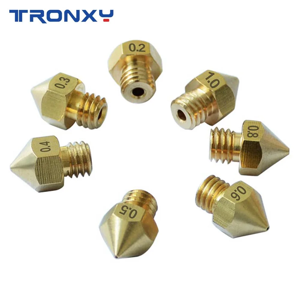 5 шт./лот Tronxy 3D-принтеры Запчасти латунь Медь сопла 0,2 0,3 0,4 0,5 0,6 0,8 1,0 мм 7 Размеры экструдер сопла печатающей головки для 1,75 мм нити