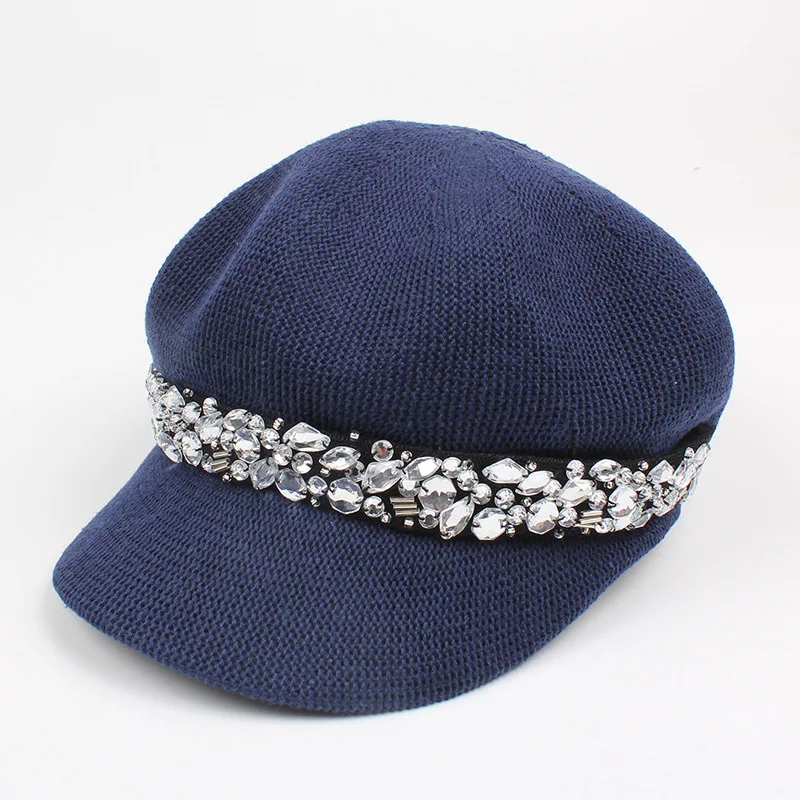 Newsboy Кепка Женская Весенняя Корейская дикая британская ретро мода алмаз восьмиугольная кепка берет Кепка - Цвет: Хаки