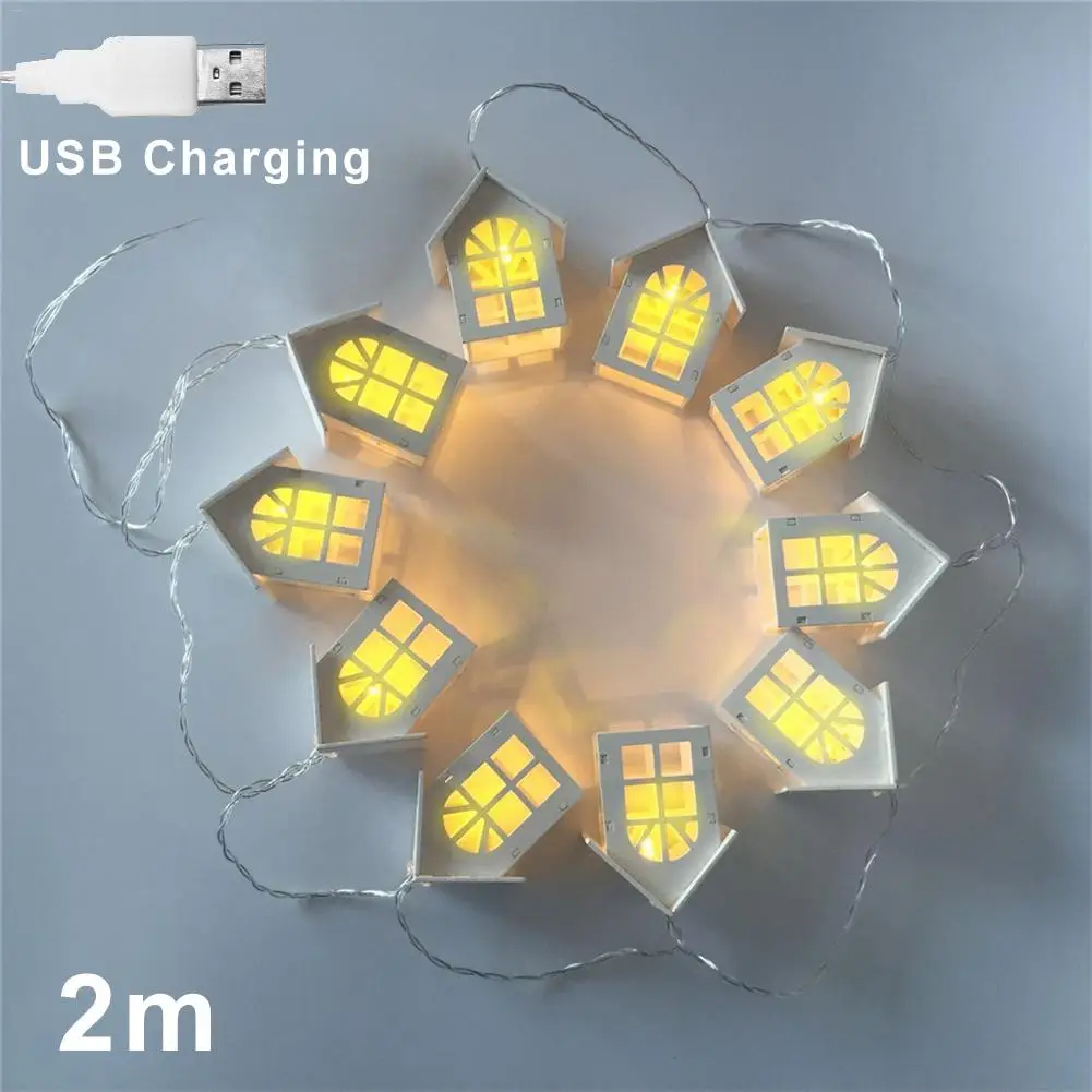 2 м 10 шт. Светодиодная лента Деревянный освещения новогодняя елка с домиками Сказочный светодиодный строка новогоднее; Рождественское украшение для дома - Цвет: USB style