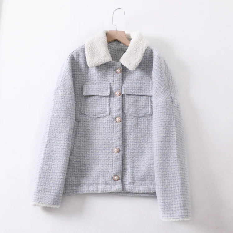 

One's Woolen Coat Winter 2019 New Style WOMEN'S Dress Graceful Fold-down Collar Pattern Cropped Jacket Women's Entity