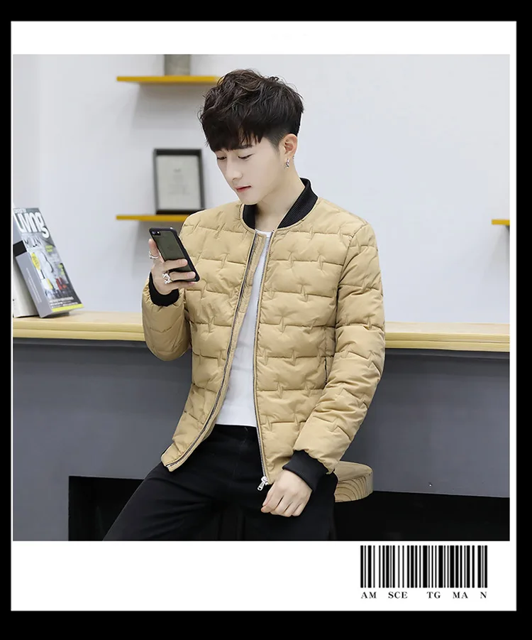 Korean Slim fit jacket men fashion baseball collar padded coats streetwear thicken men short coats jacket clothes male clothing