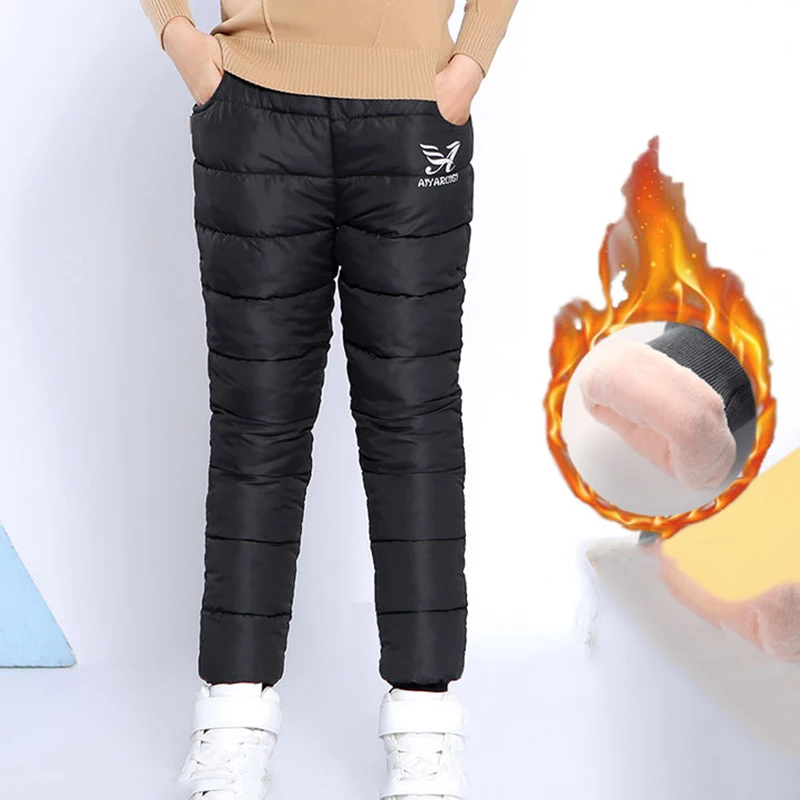 fleece black От 3 до 12 лет зимние теплые вельветовые штаны для мальчиков; длинные флисовые брюки для мальчиков; плотные штаны; однотонная повседневная одежда для подростков - Цвет: fleece black