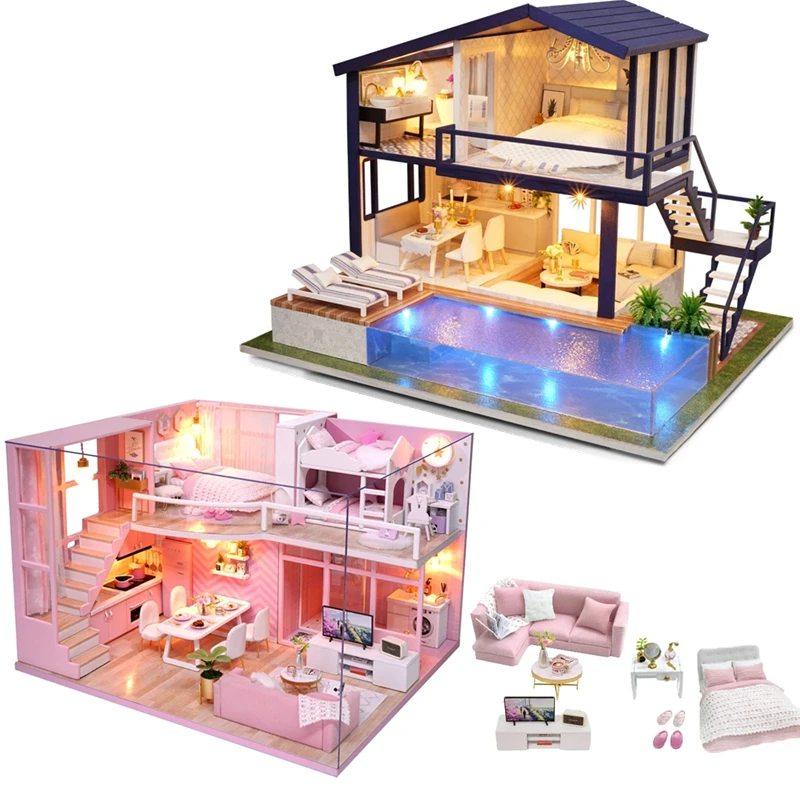 

New Doll House Wooden 3D Miniaturas Furniture Diy House Miniature Box Puzzle Assemble Villa Toys Suit Children Birthday Gift