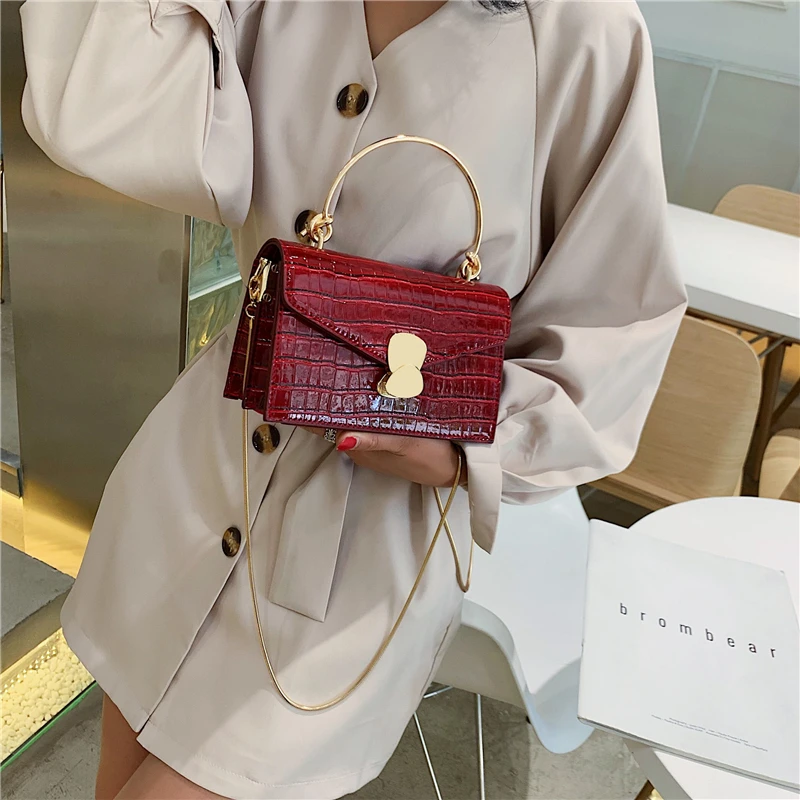 

Stone Pattern PU Leather Crossbody Bags For Women 2019 Mini Shoulder Messenger Bag With Metal Handle Lady Travel Totes