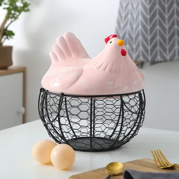 

Creative Ceramic Egg Basket Wrought Iron Fruit Basket Home Kitchen Decoration Storage Basket Large Capacity Egg Basket
