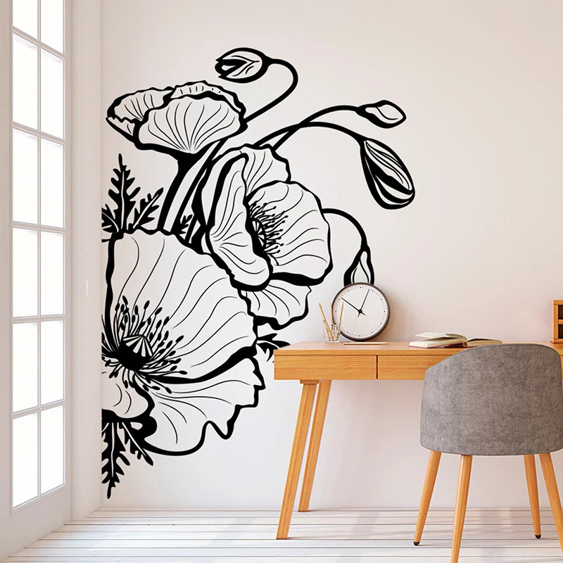 Grande Fiore Di Papavero Wall Sticker Beauty Bloom Flora Nature Wild Jungle Wall Decal Camera Dei Bambini Camera Da Letto Vinyl Decor