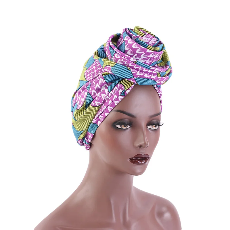 African Print Stretch Bandana Head Wrap Long Scarf Satin Floral Ankara Dashiki Women Party Turban Headwear Cap Hair Accessories