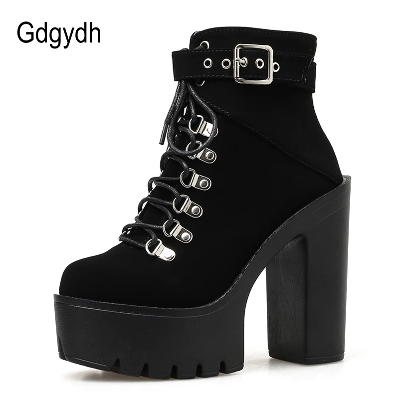 Platform Boots Women Lace Up Buckle Winter Shoes Thick Heel Autmn With Zipper Ankle Strap