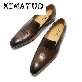 

2020 Winter Shoes Men Wedding Dress Shoes Hand-Painted Brown Black Tassel Loafers Genuine Leather Slip On Male Casual Business