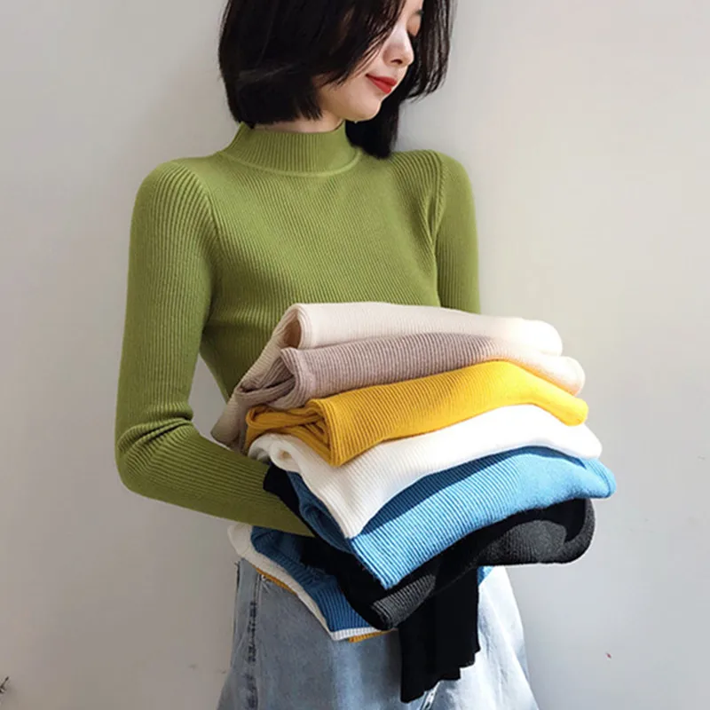 

Autumn and winter new half high neck women's sweater retro tight knit sweater all-match bottoming shirt woman sweater