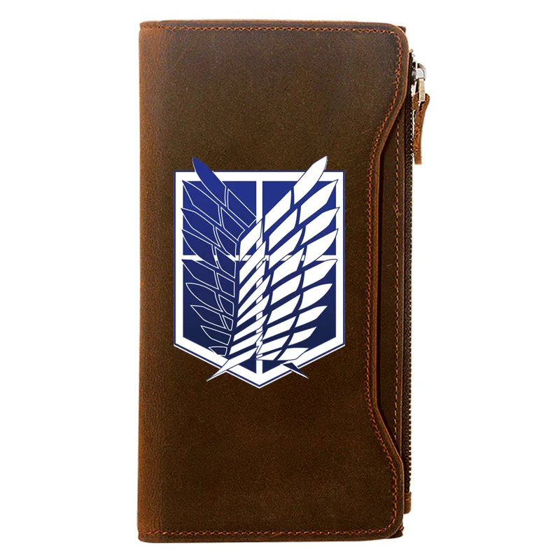 

Classic Attack on Titan Printing Genuine Leather Wallet Men Long Purse With Phone Bag Zipper Card Holder High Quality Clutch