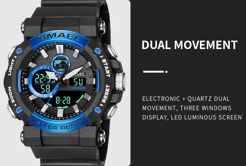 SMAEL Military Watches Men Sport Watch Waterproof Wristwatch Stopwatch Alarm LED Light Digital Watches Men's Big Dial Clock 8048