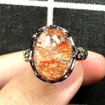 

17x14mm Top Natural Ghost Red Phantom Quartz Crystal Ring For Woman Man Silver Round Beads Beauty Adjustable Ring Jewelry AAAAA