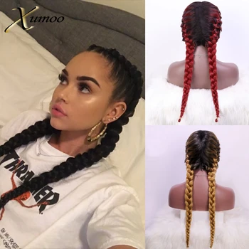 

XUMOO Synthetic Lace Front Wig High Temperature Fiber Middle Part Black Box Braid Wig With Baby Hair Long Braided Wigs For Women
