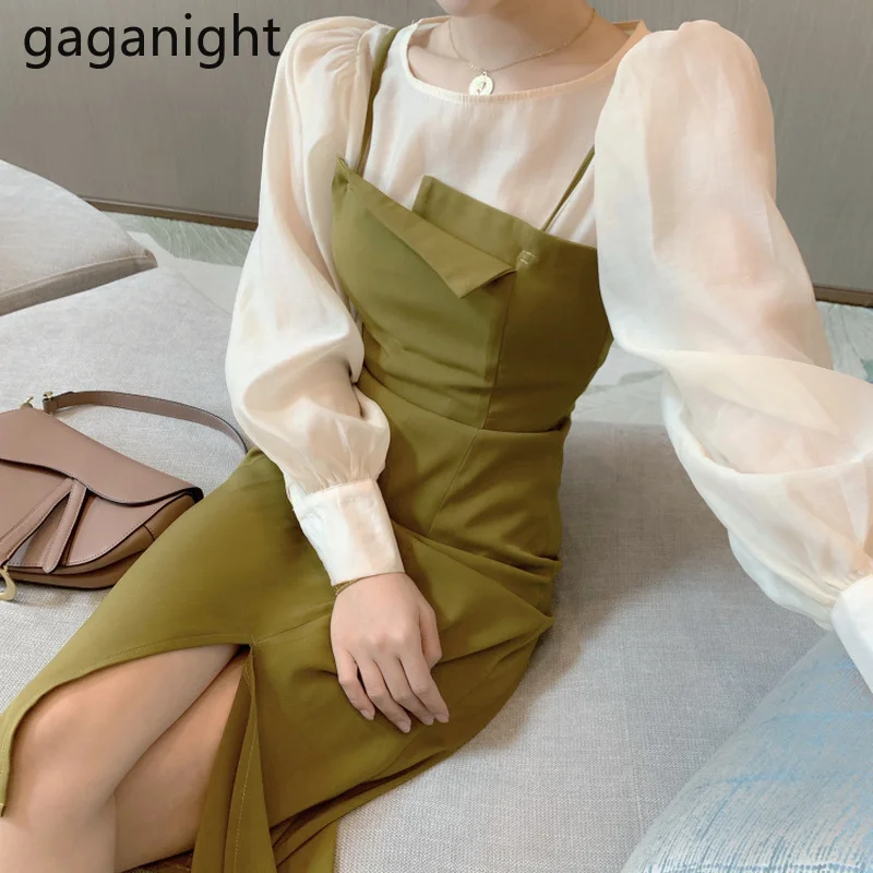 Gaganight элегантный женский комплект из двух предметов однотонная сетчатая блузка с