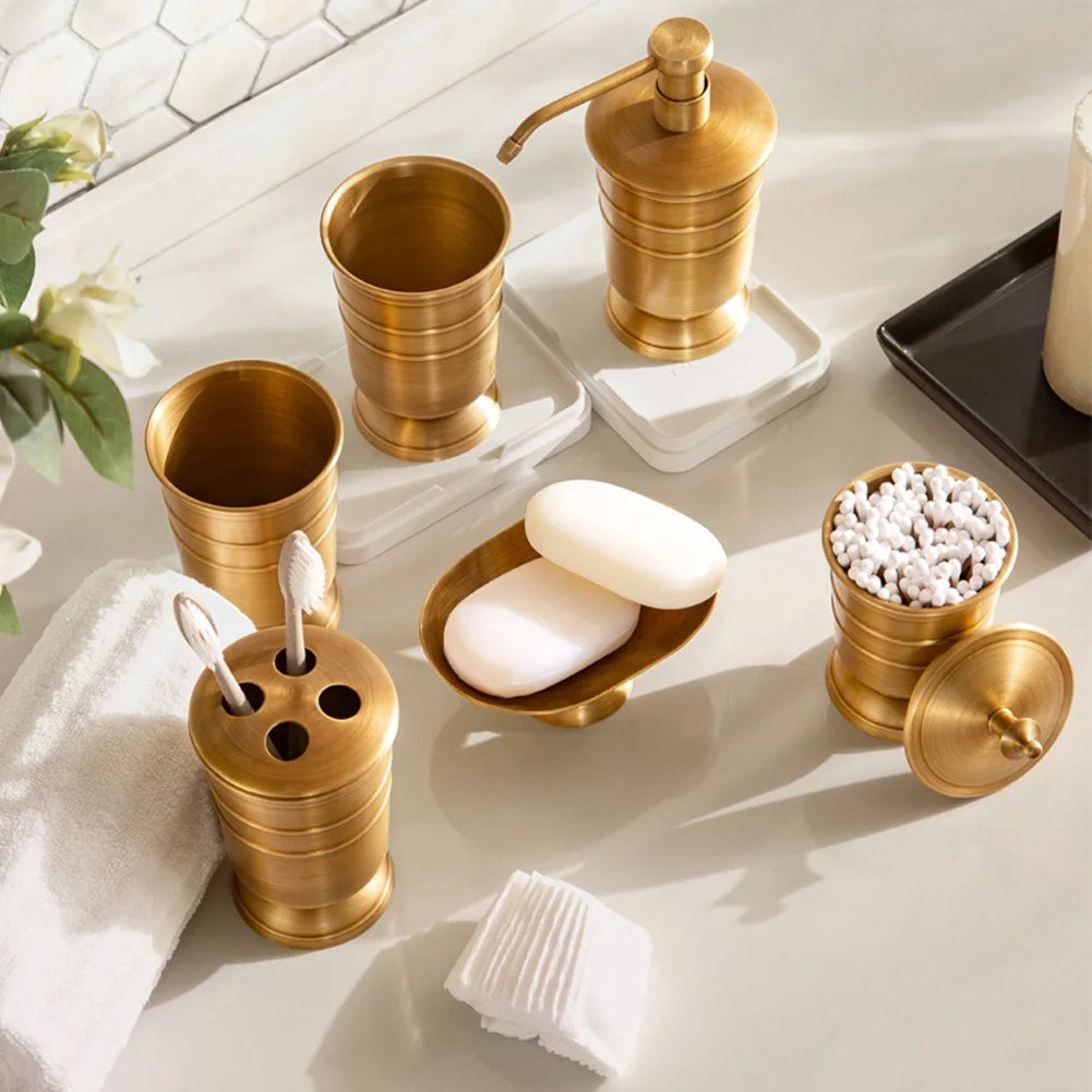 

6pcs Smooth Home Decorative Anti Fade Mouth Cup Antique Copper Cleaning Supplies Storage Tank Bathroom Set Toothbrush Holder