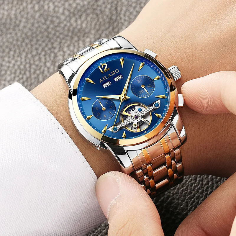 

Ailang Genuine Product Flywheel MEN'S Watch Fully Automatic Analog Watch Fashion Hollow out Night Light Waterproof Multi-functio
