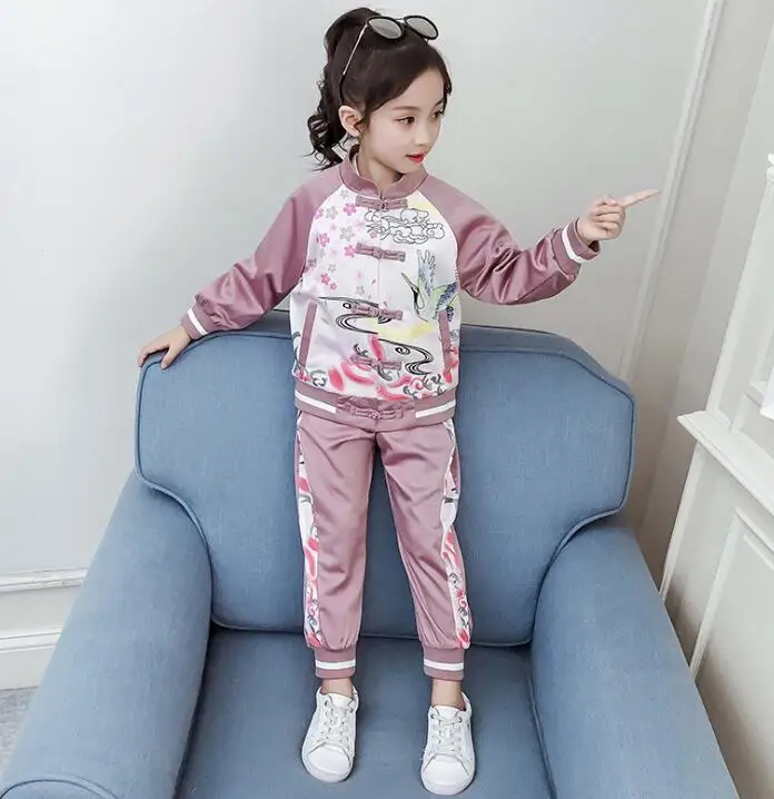 7.24th YY5 Girl Autumn Fashion New Style national style Suit Children printing Suit Size 110-160cm retail
