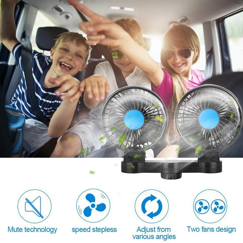 Car Fan Car Fan Rear Seat Adjustment Suction Cup Car Cooling Fan Powerful Quiet with Stepless Speed Rotatable 12V Cigarette Li