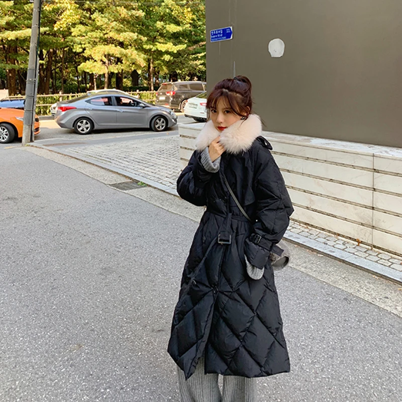 Winter Women Real Fur Collar 90% White Duck Down