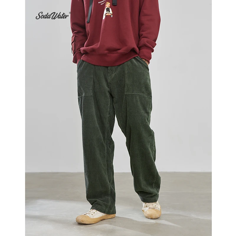 SODAWATER Men Corduroy Pants Harajuku Loose Fit Casual Cotton Long Trousers Autumn Winter Basic Vintage Male 93325W| |