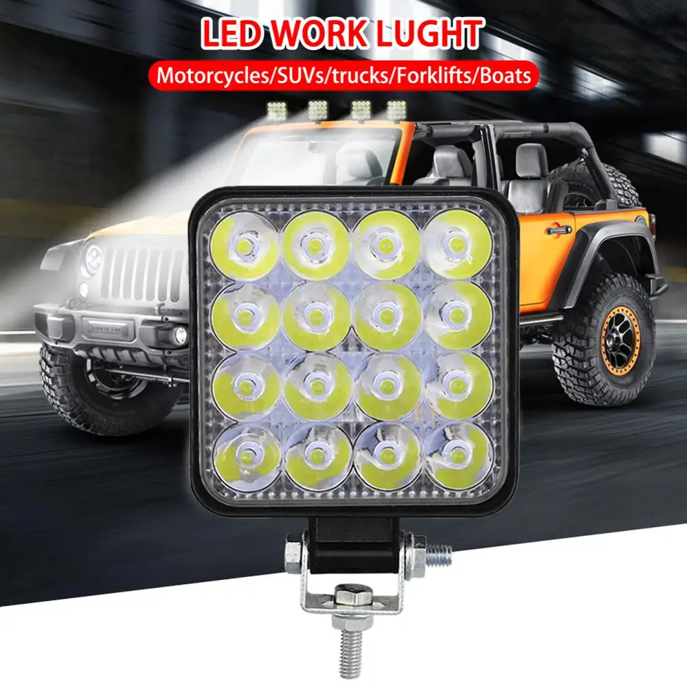 

1pcs 12V 24V LED Car Work Light 16LED Spotlight Flood Work Light 48W 1000LM Car SUV Off-road LED Light Bar