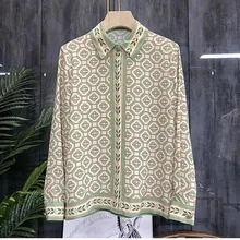 

France Style Geometric Print Shirts Spring Autumn Women's Elegnt Long Sleeves Blouses Top C216