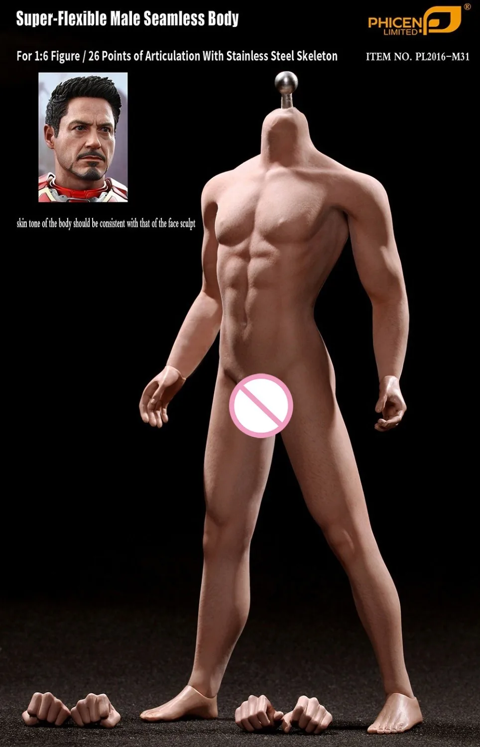 

Phicen PL2015-M31 1/6 figure Super-Flexible Male Seamless Body (Tall and thin body without head)