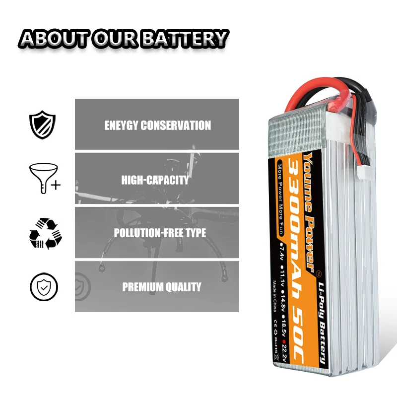 2 шт. Youme 6S Lipo батарея 22 V 3300mah 50C RC lipo для XT90 360 450X Вертолет Самолет Автомобиль
