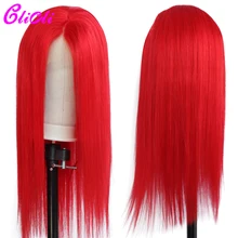 Красные человеческие волосы, кружевные парики 13x4, без клея, перуанский фронтальный парик, прямые волосы remy, парики, отбеленные узлы для женщин, средний коэффициент Clicli