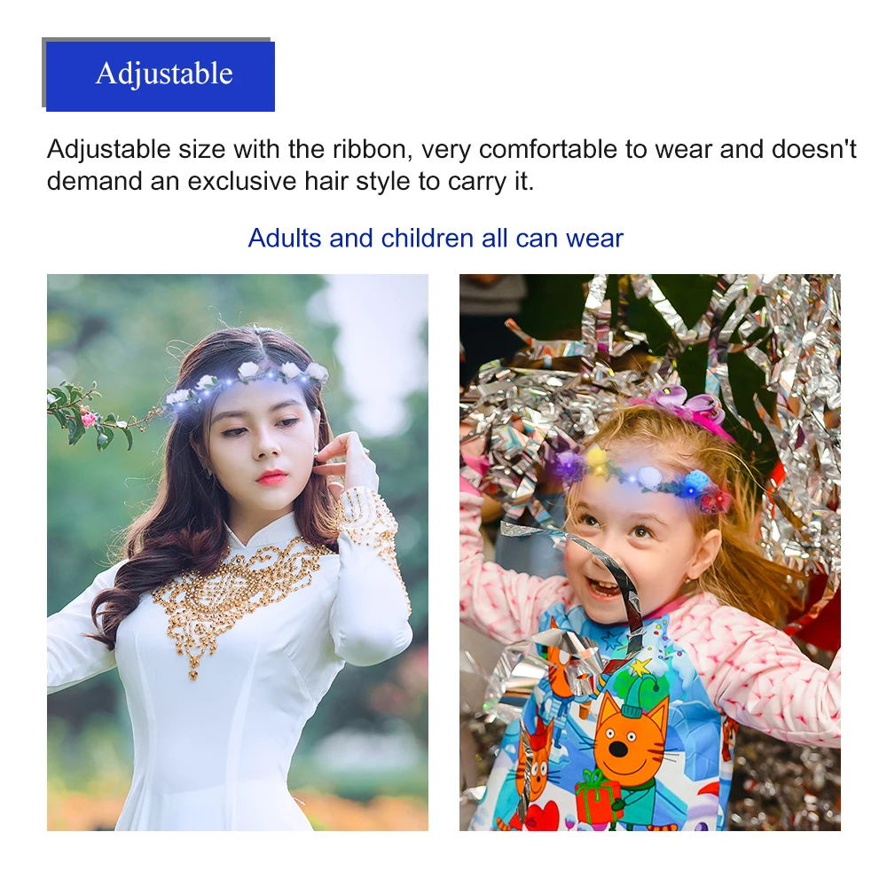 8pcs LED Garlands Halloween Christmas Decorations For Home Wedding Decoration LED Light Up Headband Hair Wreath Flower Hairband