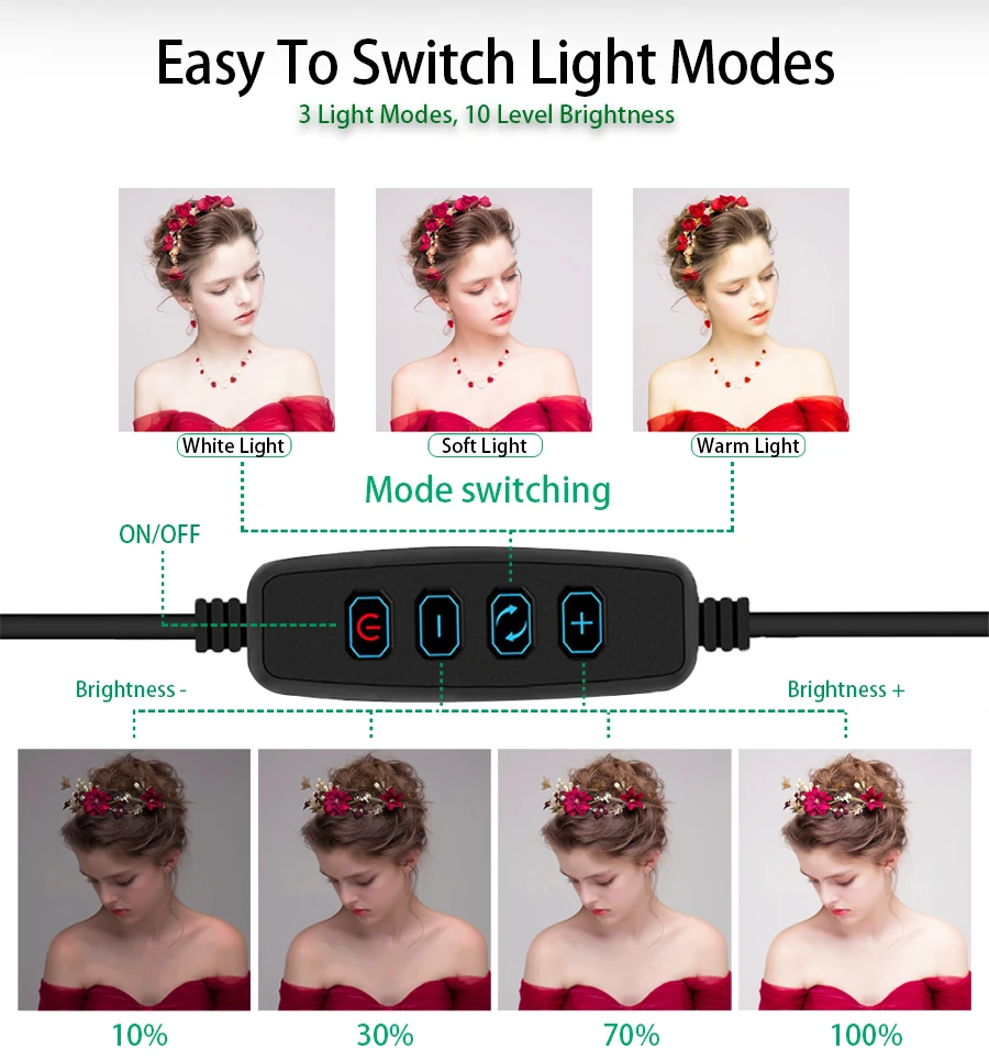 Светодиодный кольцевой светильник с регулируемой яркостью для фотосъемки Youtube Video Live 3500-5500k светильник для фотостудии с держателем для телефона и usb-штативом